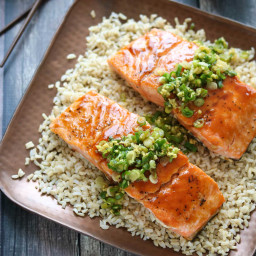 Red-Miso Salmon with Ginger-Scallion Sauce