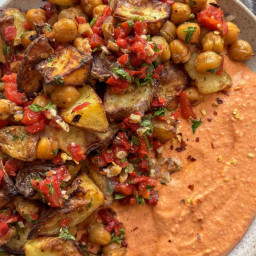 Red Pepper Feta Dip with Roasted Potatoes & Chickpeas