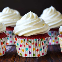 Red Velvet Cupcakes with Piped Cream Cheese Frosting