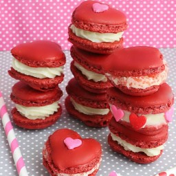 Red Velvet Heart Shaped Valentine Macarons with Cream Cheese Filling
