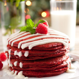 Red Velvet Pancakes with Cream Cheese Glaze {Perfect for Christmas}