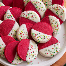 Red Velvet Shortbread Cookies {Dipped in White Chocolate}
