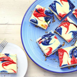 Red, White, and Blue Swirled Cheesecake Bars