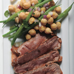 Rib-Eye Steaks with Garbanzo and Green Bean Salad