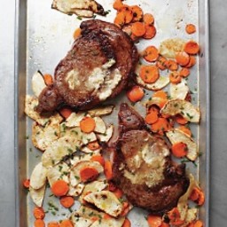 Ribeye with Horseradish Butter and Root Vegetables