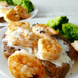 Ribeye Steak and Shrimp with Parmesan Sauce for Two