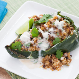 Rice and Beef-Stuffed Poblano Pepperswith Lime-Crema Sauce
