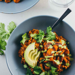 Rice and Lentil Curry Bowls with Cilantro Cashew Sauce