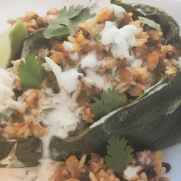 Rice & Beef-Stuffed Poblano Peppers with Lime-Crema Sauce