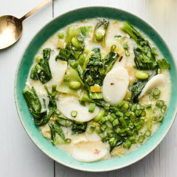Rice Cake Soup With Bok Choy and Edamame