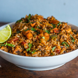 Rice Cooker Spanish Rice with Chicken & Shrimp