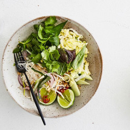 Rice noodle bowl with herbs and chilli-lime dressing