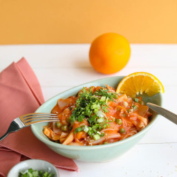 Rice Noodles with Creamy Tomato Sauce and Peas
