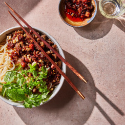 Rice Noodles With Spicy Pork and Herbs
