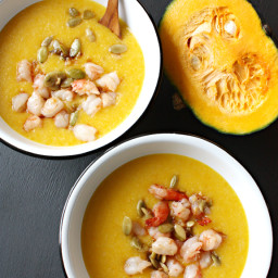 Rice-Pumpkin Porridge with Garlic Shrimp and Pumpkin Seeds (ข้าวตุ๋นฟักทองใ
