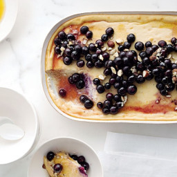 Ricotta cheesecake with roasted blueberries