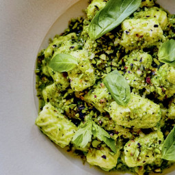 Ricotta Gnocchi with Broccoli Pesto, Basil and Pistachios Recipe