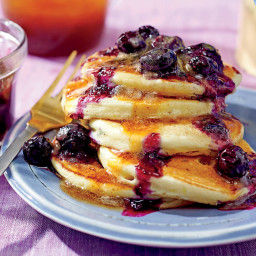 Ricotta Pancakes with Brown Butter-Maple Syrup and Blueberry Compote