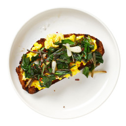 Ricotta Scrambled Eggs And Buttered Ramps On Toast
