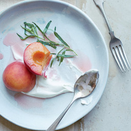 Riesling-Poached Peaches with Tarragon and Salted Sour Cream