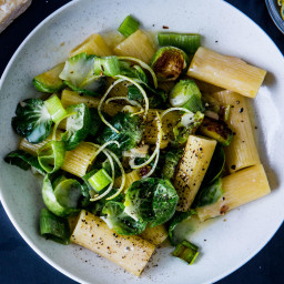 Rigatoni with Brussels Sprouts, Parmesan, Lemon, and Leek