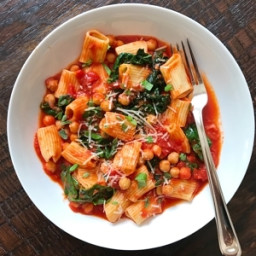 Rigatoni with Chickpeas and Kale in a Spicy Pomodoro Sauce