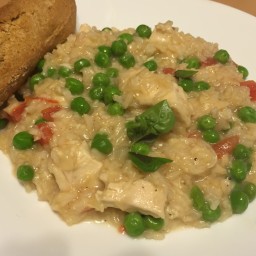 Risotto with leftover chicken and peas