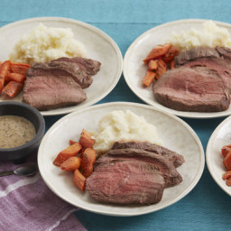 Roast Beef and Carrotswith Mashed Potatoes and Dijon Mustard Pan Sauce