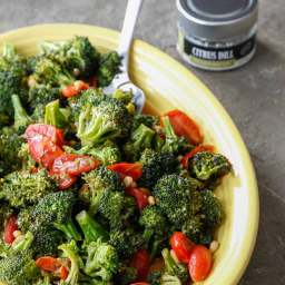 Roast broccoli and cherry tomatoes with garlic