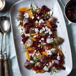 Roast butternut squash with cranberry relish and feta