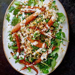 Roast carrot and spelt salad with dukkah and preserved lemon dressing
