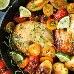 Roast Chicken Quarters With Potatoes and Tomatoes