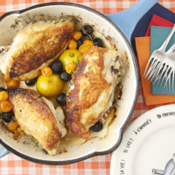 Roast Chicken with Caramelized Lemons, Cherry Tomatoes and Olives