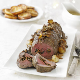 Roast fillet of beef with mushroom stuffing