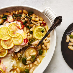 Roast Fish with Cannellini Beans and Green Olives