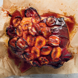Roast gammon glazed with soft-eating nectarines, apricots and verjuice