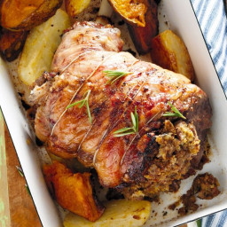 Roast lamb with pistachio and date stuffing