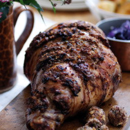 Roast leg of lamb with date and herb stuffing
