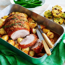 Roast pork with pear and cranberry stuffing cups