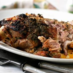 Roast shoulder of lamb with herbs and honey