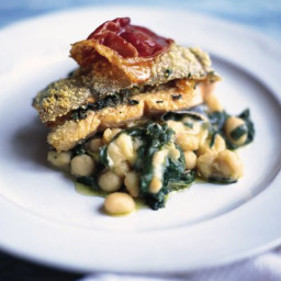 Roast trout with spinach, sage and prosciutto