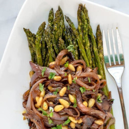 Roasted Asparagus with Caramelized Onions and Pine Nuts