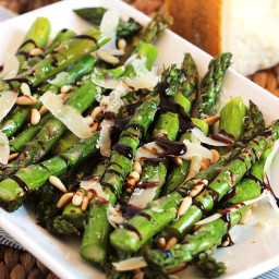 Roasted Asparagus with Pine Nuts Parmesan and Balsamic Glaze