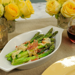 Roasted Asparagus with Prosciutto, Pine Nuts and Shaved Parmesan