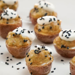 Roasted Baby Potatoes with Eggplant Caviar and Creme Fraiche