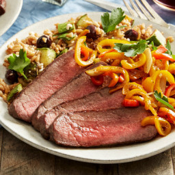 Roasted Beef & Farro Salad with Sweet Peppers, Summer Squash, & Oli