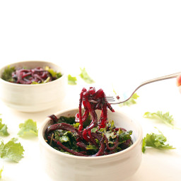 Roasted Beet Noodles with Pesto and Baby Kale