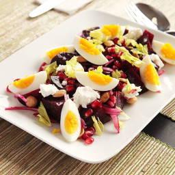 Roasted-Beet Salad With Goat Cheese, Eggs, Pomegranate, and Marcona Almond 