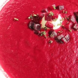 Roasted Beet Soup with Thyme, Lemon, and Crème Fraîche Recipe