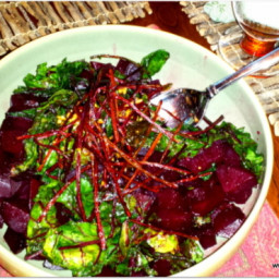 Roasted Beets with Greens in a Balsamic & Horseradish Glaze